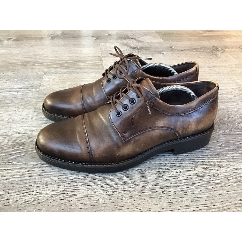 ECCO NEWCASTLE Toe Cap Derby Mens Size 45 / 11 Brown Leather Oxford Shoes Dress